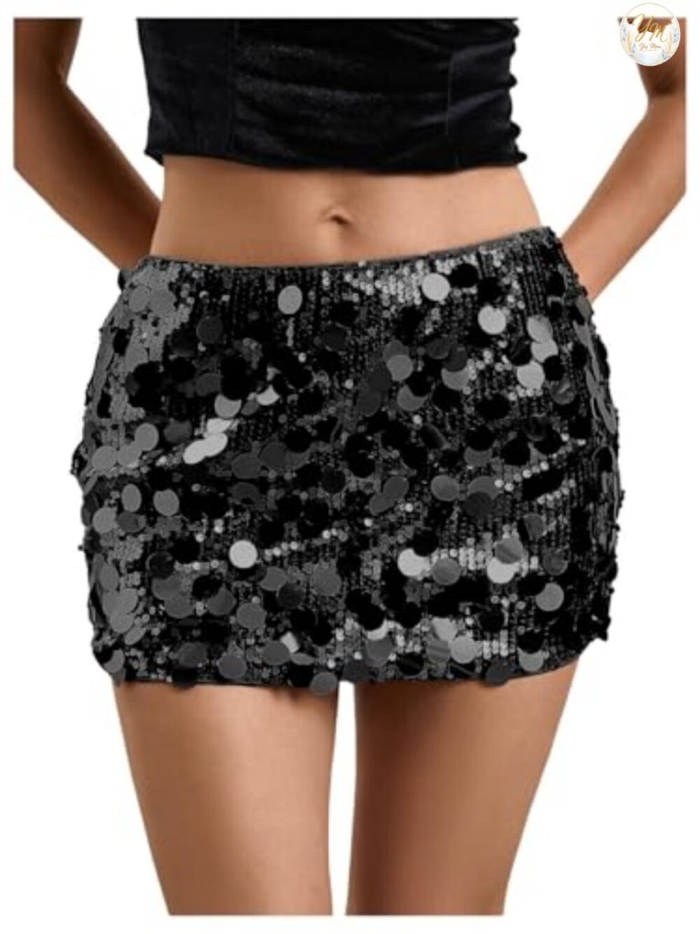 Sequin Mini Skirt Low Rise Glitter Rave Skirt with Shorts Underneath